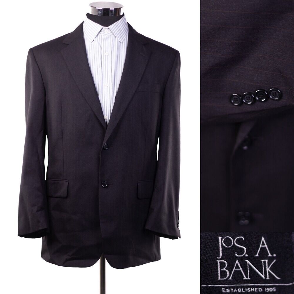 Men’s Jos A Bank 2 Button Dark Gray Striped Sport Wool Suit Jacket Coat 42R